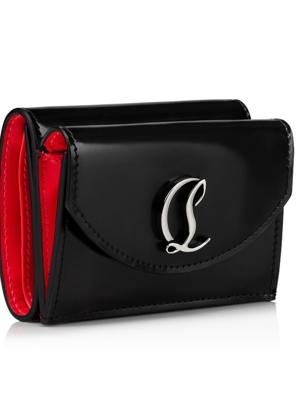 NIB Christian Louboutin Loubi54 Ruby Patent Leather Trifold Wallet Black/Red